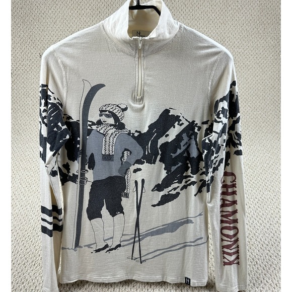 Neve Sweaters - Neve 1/4 Zip Shirt Womens M White Chamonix Base Layer Silk Wool Blend Ski Skier